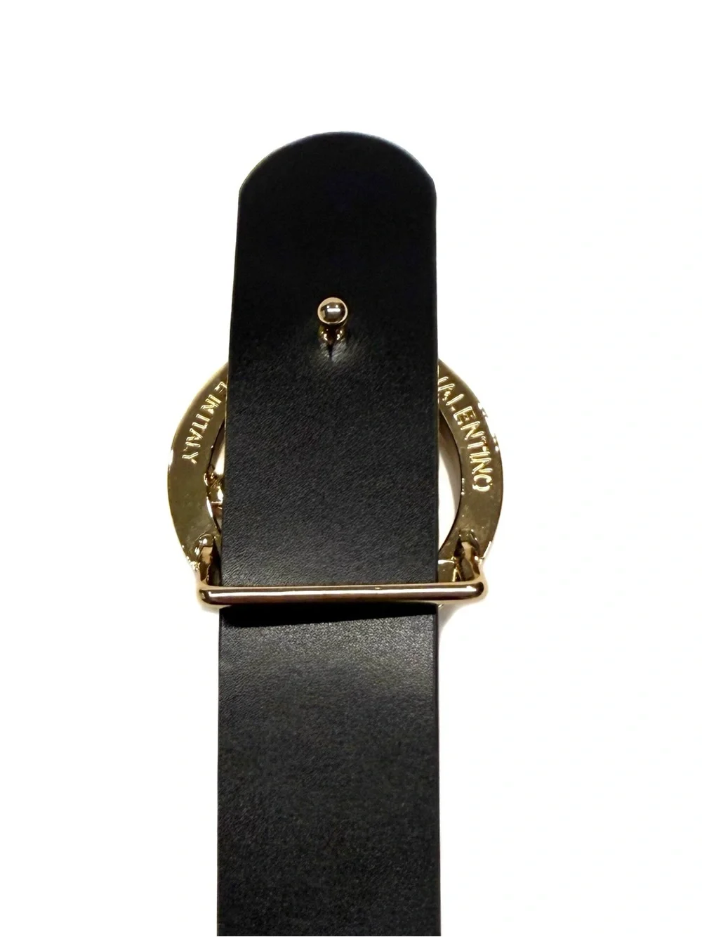 Valentino Gold V Logo Black Leather Belt NWT